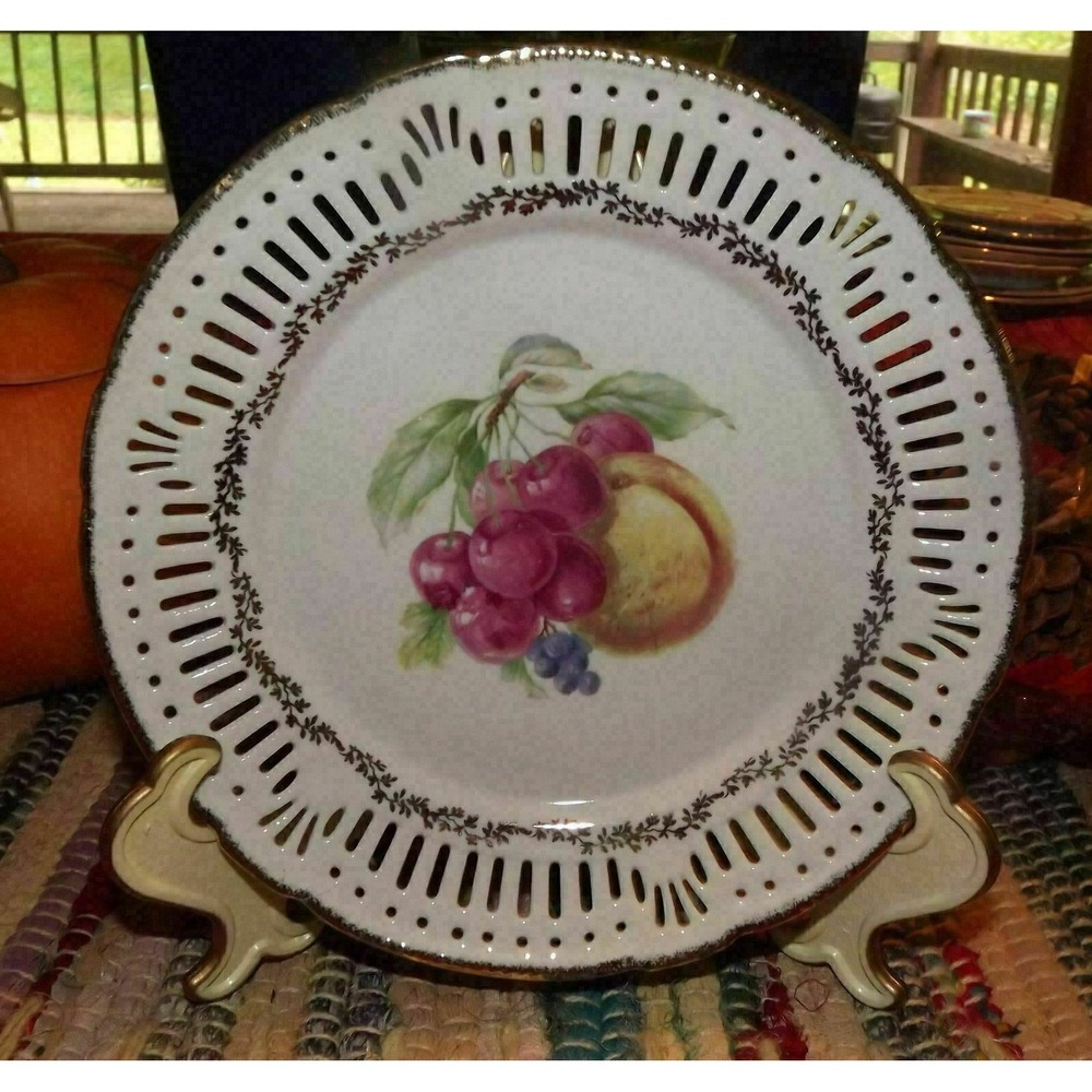 Vintage Porcelain 7.75" Plate Saucer Fruit Design Bavaria Germany Dinnerware